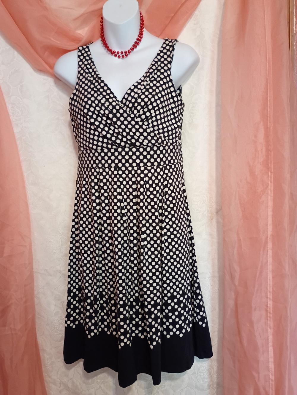 Lands' End Ladies Blue and White Polka Dot Midi Dress Sz 4